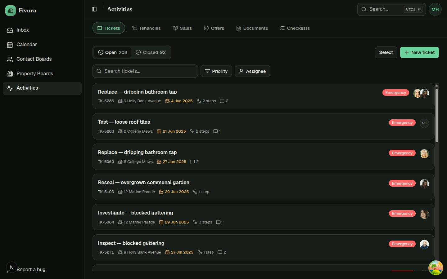 Fivura activity trail showing a chronological log across the workspace